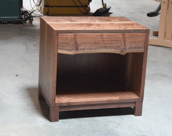 Walnut Nightstand on Base -- Live edge Drawer Front -- Oregon Black Walnut