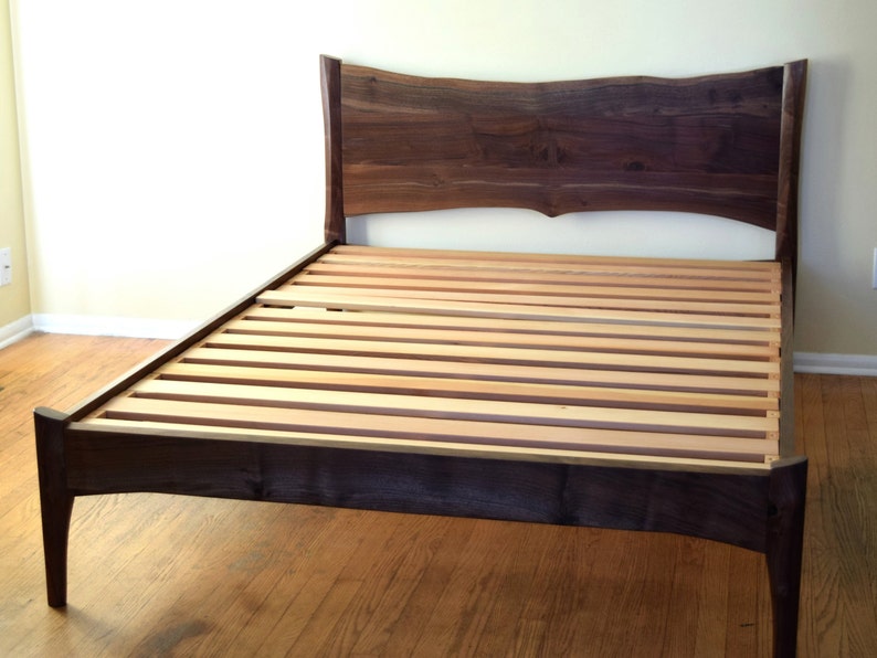 Black Walnut Platform Bed Mid Century Modern Live Edge Bed Frame image 1