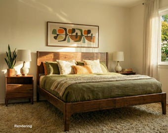 Walnut Platform Bed, Mid Century Modern Bed Frame
