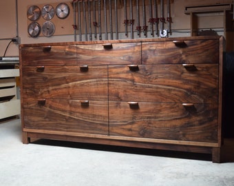 Walnut Dresser -- 7 Drawer Dresser -- Grain Match -- Waterfall Case -- Made to Order -- Oregon Black Walnut