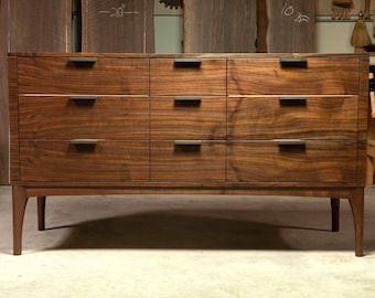 Black Walnut Vanity -- Grain Matched Fronts -- Customizable -- Mid Century Modern Style -- Double Sink Vanity