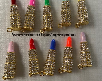 8pcs-gold tone lip stick charm-enamel lip stick Charm