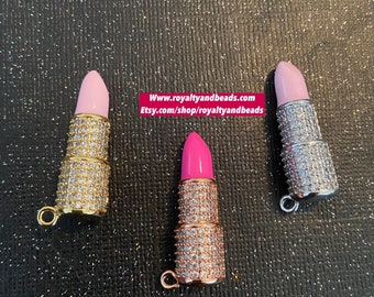 8 Lipstick charms pink and gold tone GC290