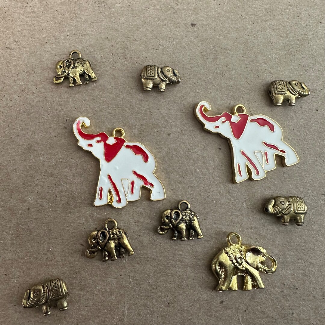 10 Gold Elephant Charms Etsy