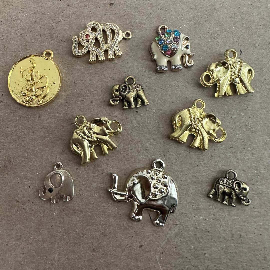 10 Gold Elephant Charms Etsy