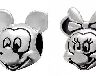 Perline con ciondoli Topolino e Minnie realizzate in argento sterling, compatibili con tutte le marche di bracciali e collane con ciondoli in stile europeo