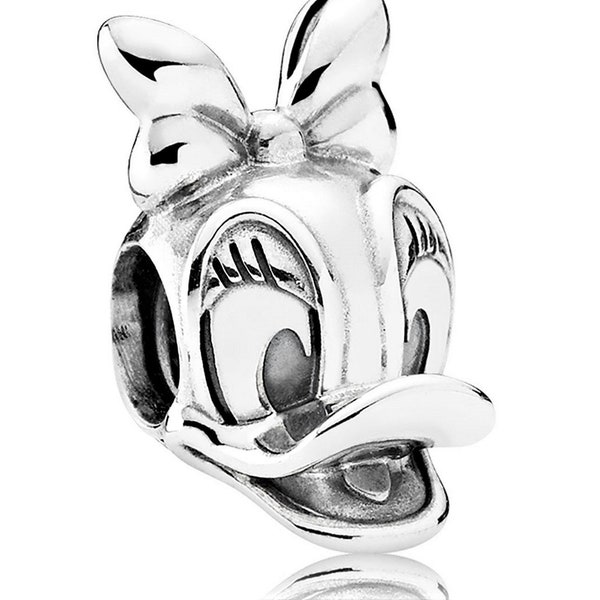 Daisy Duck Charm / Bead in Sterling Silver, Compatible with all European style Charm Bracelets and Necklaces.