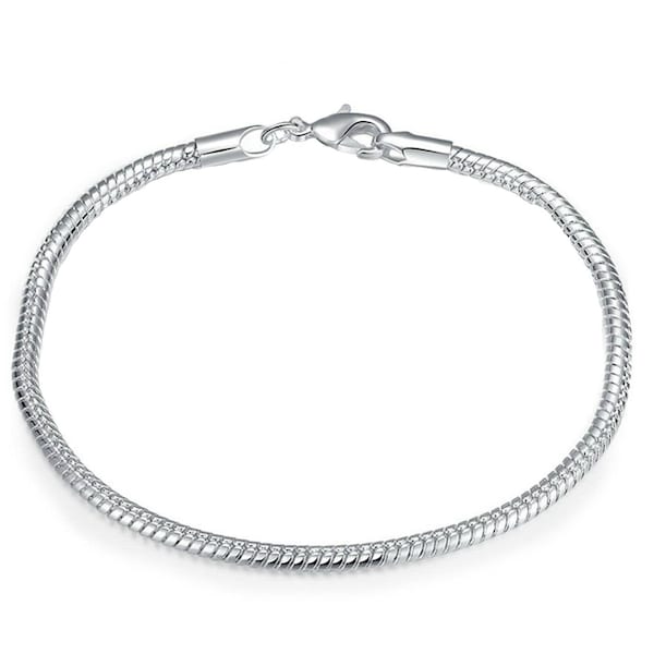 Pulsera unisex de plata de ley con cadena de serpiente de 3 mm de grosor - Tamaños disponibles 6.5 ins, 7 ins, 7.5 ins, 8.0 ins, 8.3 ins, 8.5 ins, 9.0 ins, 9.5 ins