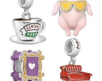 TV-programväns berlocker och pärlor i silver S925 och emalj, passar alla europeiska armband, fotlänkar och halsband.