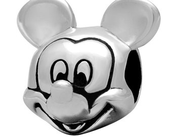 Perlina con ciondolo Topolino realizzata in argento sterling, compatibile con tutte le marche di braccialetti con ciondoli e collane con ciondoli in stile europeo