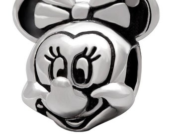 Minnie Mouse Charm Bead made with Sterling Silver, Compatible with all makes of European Style Charm Bracelets and Charm Necklaces