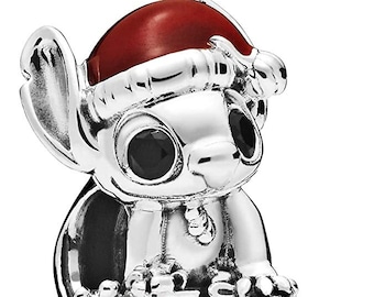 Lilo & Stitch Christmas charm Bead in Solid Sterling Silver S925 Compatible with all European style Charm Bracelets, Anklets and Necklaces.