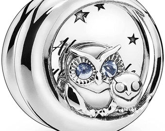 Mother & Child Owl 'Always By Your Side' Charm Dangle Charm in Sterling Silver, Compatible with European style Charm Bracelets and Necklaces