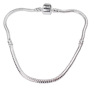 Solid Sterling Silver Snap Clasp Snake Chain Charm Bracelet in 10 Sizes. Compatible with all European style Beads, Charms and Clips.