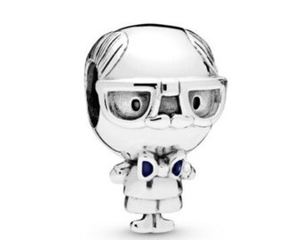 Gama familiar: abalorio, abalorio o colgante de abuelo y pajarita en plata de ley Compatible con todas las pulseras y collares con abalorios de estilo europeo