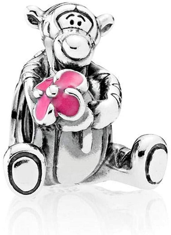 Sterling Silver Tigger With a Bright Pink Enamel Flower