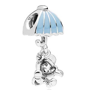 Jiminy Cricket dangle charm blue enamel umbrella in Sterling Silver, Compatible with European style Charm Bracelets, Anklets and Necklaces