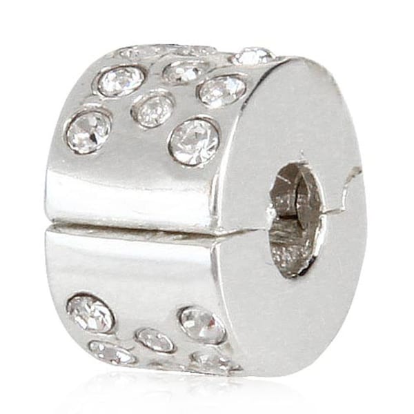 Sterling Silver Clear Austrian Crystal Charm Clip / Stopper. Compatible with all European style Bracelets and Necklaces