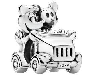 Minnie Mouse & Mickey Mouse Car Bead / Charm in Sterling Silver S925, Compatible with all European style Charm Bracelets and Necklaces.