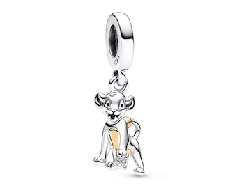 100th Anniversary Simba charm crafted in sterling silver & Gold Plate, Compatible with all European style Charm Bracelets and Necklaces.