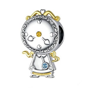 Beauty and the Beast Magic Clock Charm, Bead or Pendant in Sterling Silver Compatible with all European style Charm Bracelets and Necklaces