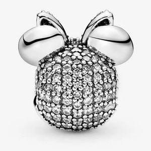 PAVE Minnie Mouse Berlock/Pärla och Klämma med Rosa Kristaller i Massivt Silver, Kompatibel med alla märken av europeiska berlockarmband bild 2