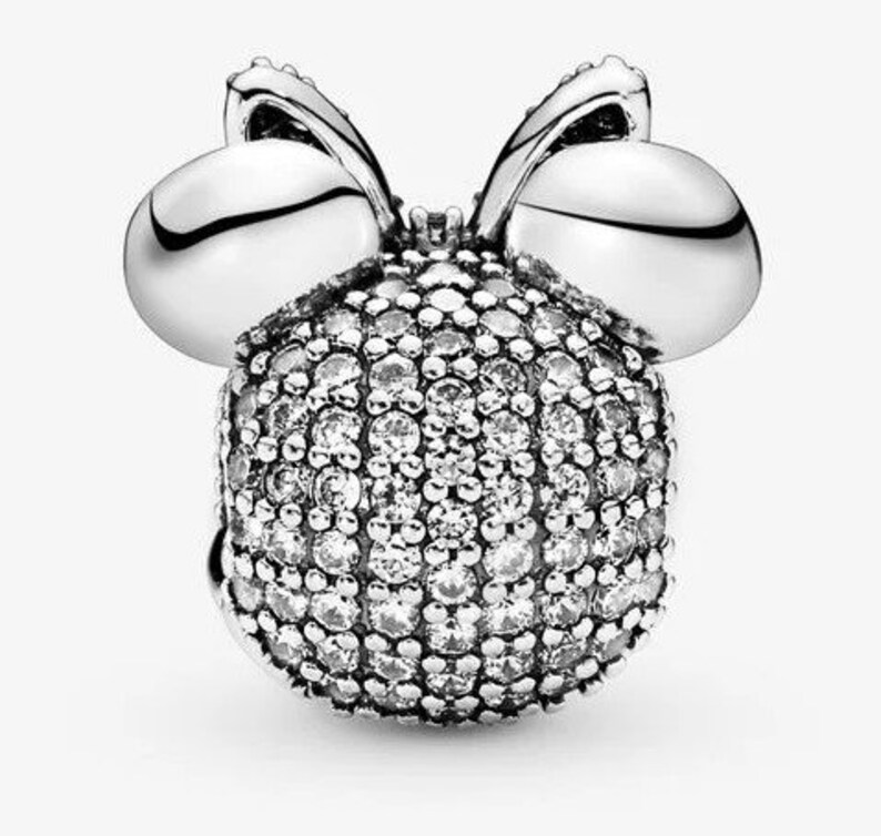 PAVE Minnie Mouse Berlock/Pärla och Klämma med Rosa Kristaller i Massivt Silver, Kompatibel med alla märken av europeiska berlockarmband bild 2