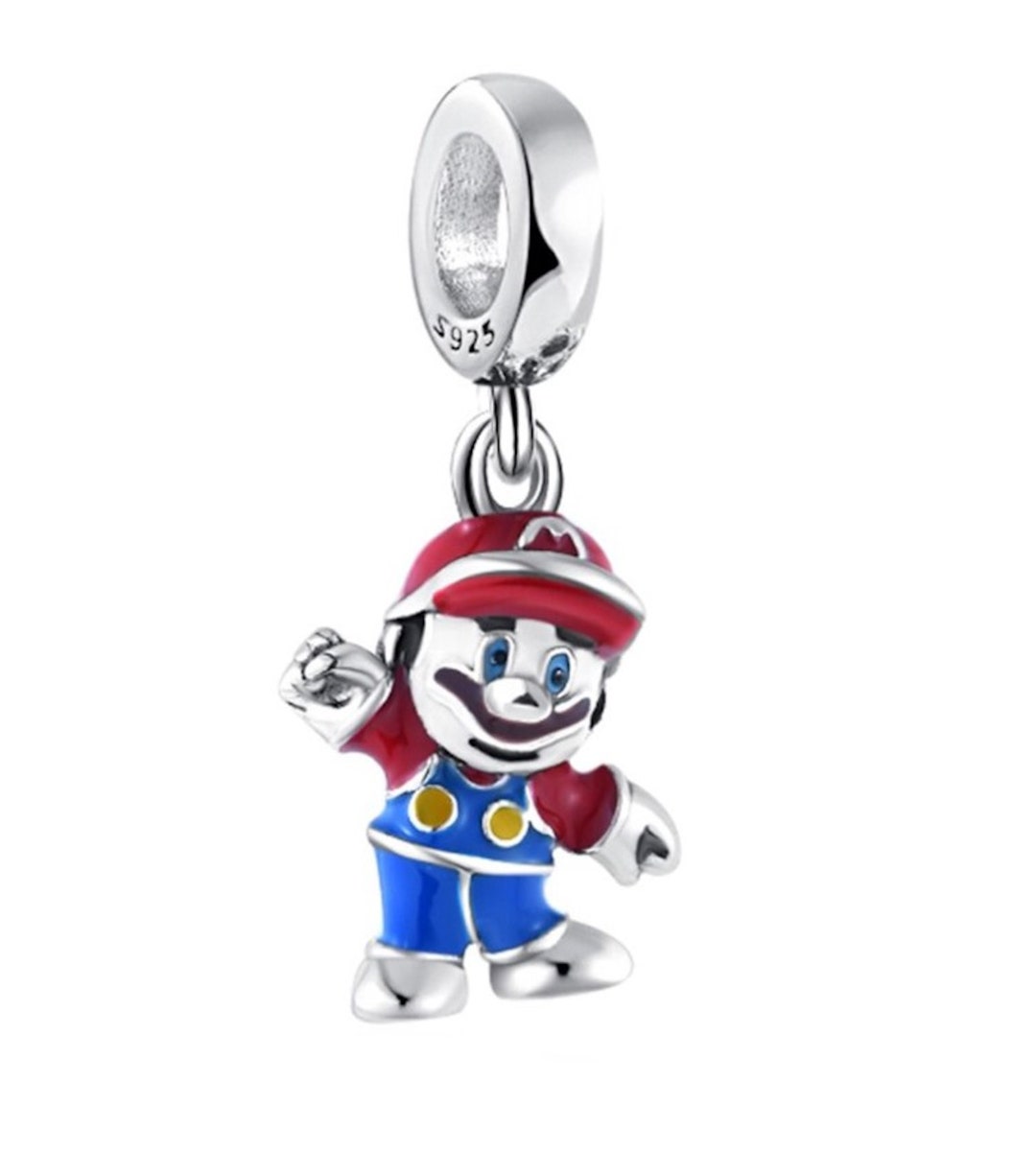 Super Mario Dangle Charm Hand Crafted in Sterling Silver and Coloured