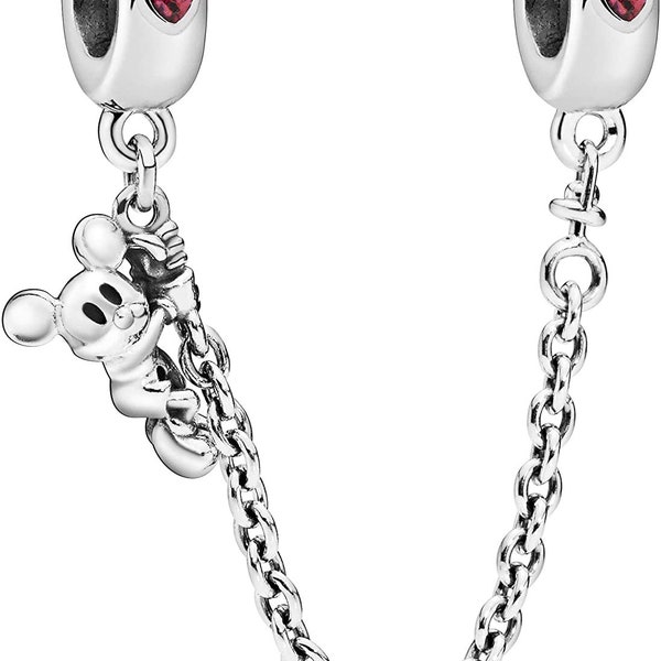 Chaîne de sécurité Mickey Mouse grimpante en argent sterling poinçonné S925 compatible avec tous les bracelets à breloques de style européen colliers et bracelets de cheville