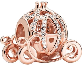 Cinderella Sparkling Carriage Charm in Sterling Silver & Gold Plate, Compatible with European style Charm Bracelets, Anklets and Necklaces
