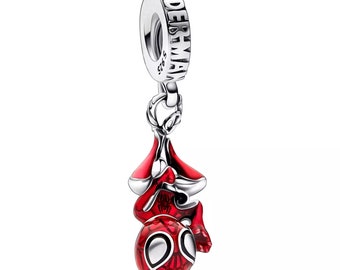 Hanging Spider-Man Dangle Charm in Solid Sterling Silver S925 Compatible with all European style Charm Bracelets, Anklets and Necklaces.