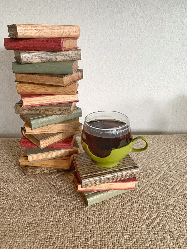 Gifts for book lovers wooden book coasters bookish gift bookish decor handmade cute coasters book coasters wooden books image 7
