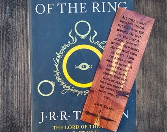 Lord of the rings bookmark- wooden- sword- lotr- fantasy- reader- Tolkien- quote- not all who wander are lost- narsil blade- poem- Aragorn