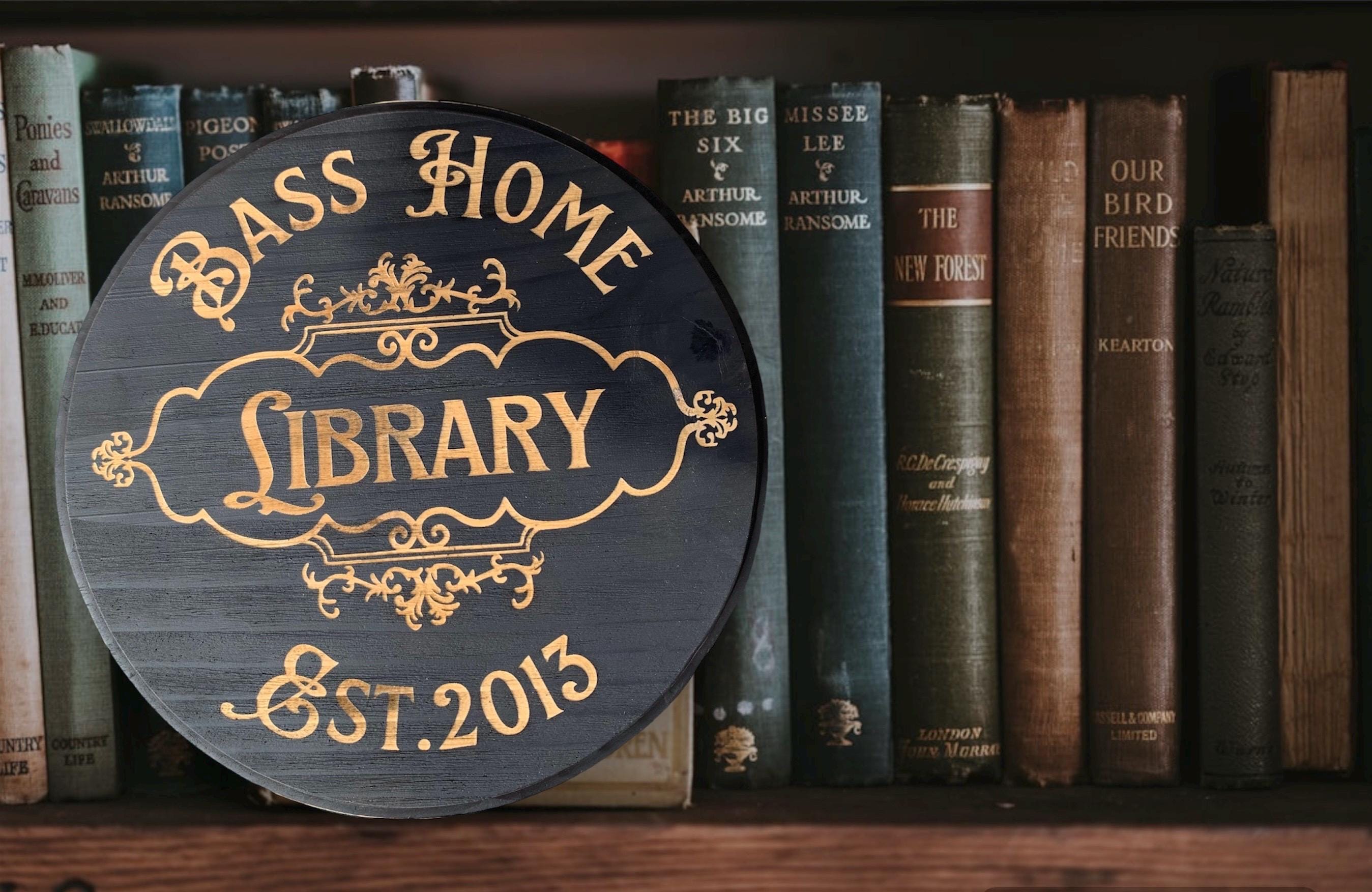 Library Sign Retro Custom Engraved Library Sign: Vintage Wooden Book Lover Gift - Etsy