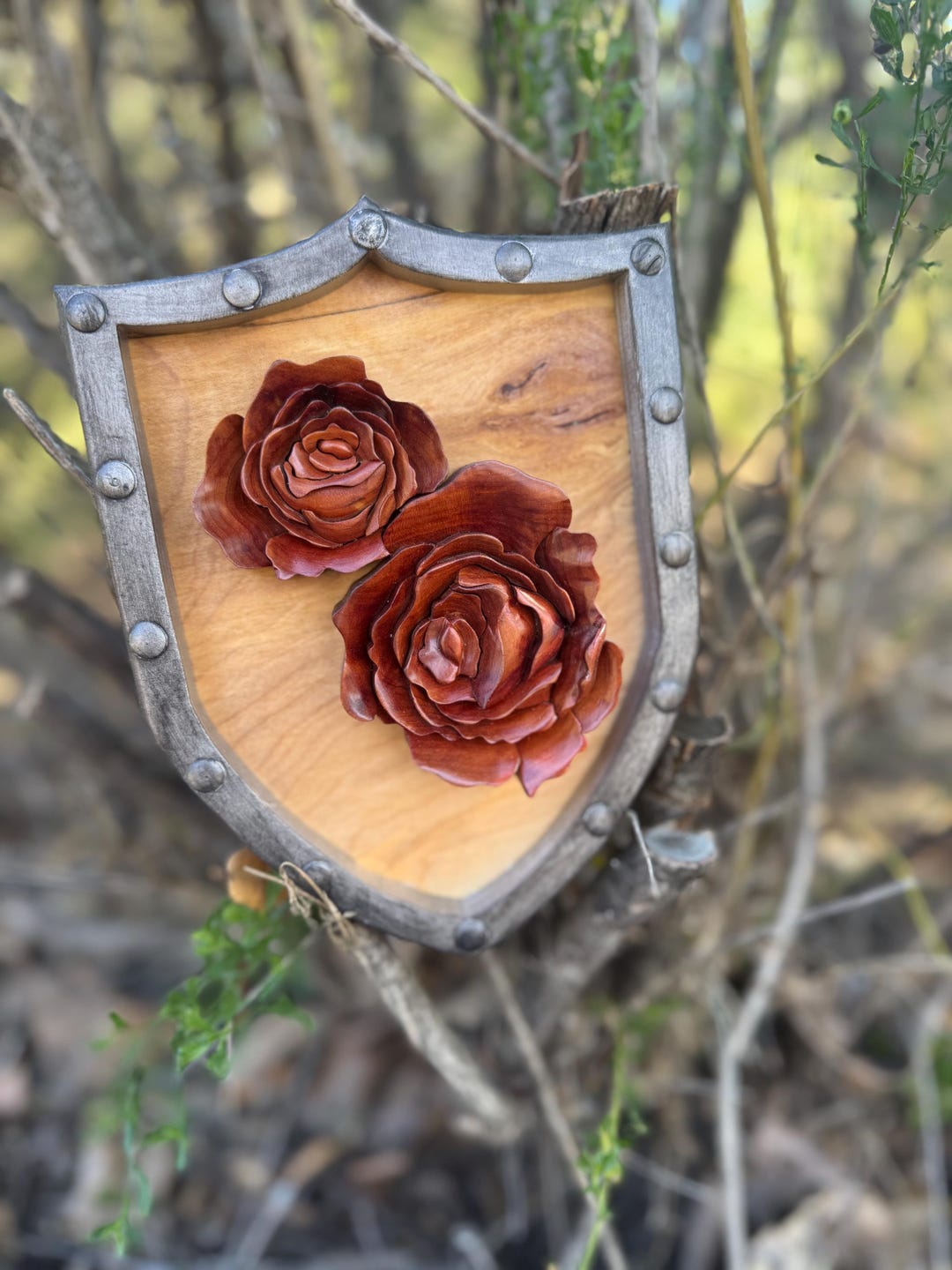Rose Rim Style Shield Shield and Roses Fantasy Wood Art - Etsy