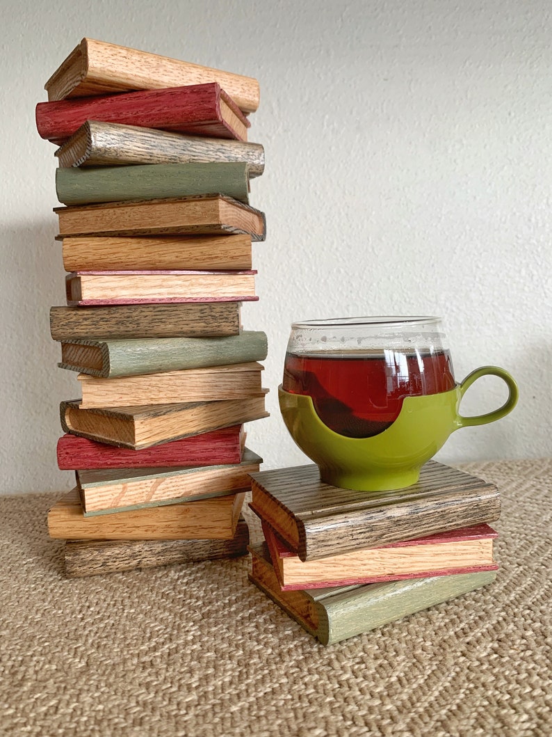 Gifts for book lovers wooden book coasters bookish gift bookish decor handmade cute coasters book coasters wooden books image 6