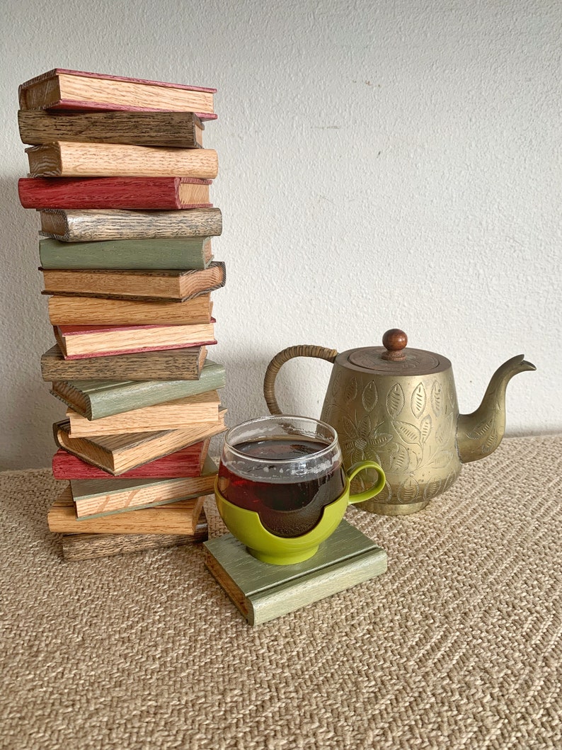 Book coasters wooden bookish gift bookish decor handmade cute coasters-cottage core book coasters wooden books dark academia decor image 3