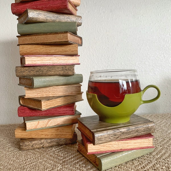 Book coasters- wooden- bookish gift- bookish decor- handmade- cute coasters-cottage core- book coasters- wooden books- dark academia decor