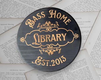 Custom Engraved Library Sign: Vintage Wooden Book Lover Gift