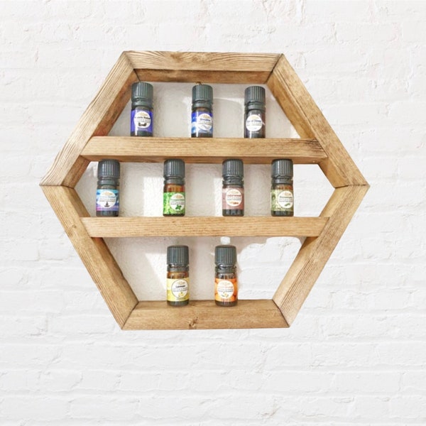 Hexagon Essential oil shelf- wooden hexagon shelf- essential oil shelf- essential oil display-hexagon shelf- boho shelf