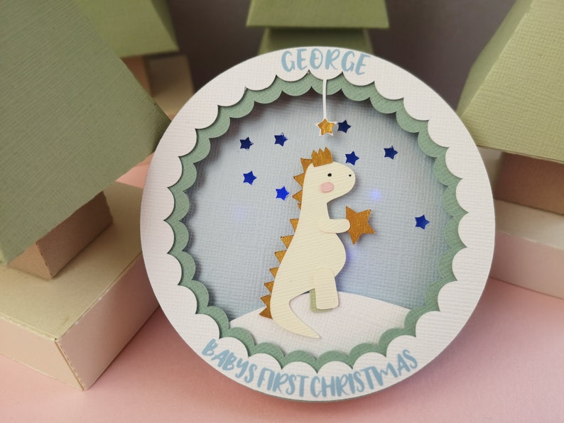Dinosaur Light Up Personalised Christmas Bauble Babys 1st Christmas
