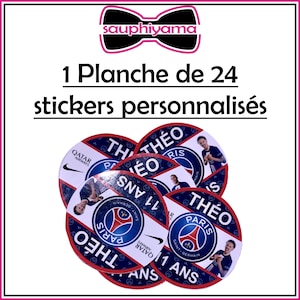 1 Planche de 24 Stickers personnalisés de ~4cm Thème au choix PSG Disney Pat Patrouille Avengers Marvel Mickey OM Football Princesse Mangas