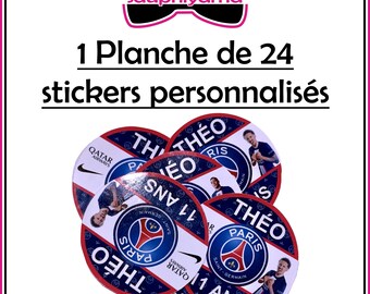 1 Planche de 24 Stickers personnalisés de ~4cm Thème au choix PSG DIsney Pat Patrouille Avengers Marvel Mickey OM Football Princesse Manga