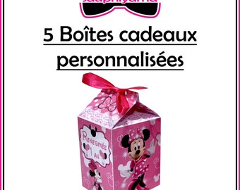 5 Boîtes Cadeau Bonbon personnalisé Invité Offrir Décoration Mariage Anniversaire Baptême Naissance Minnie Mickey EVJF Roi Lion PSG