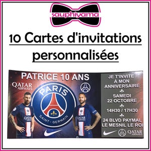 10 Cartes d’invitations personnalisées thème PSG Minnie Mickey Roi Lion Pat Patrouille Disney Anniversaire Baptême Mariage sauphiyama