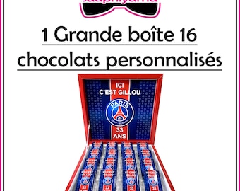Coffret 16 ou 9 chocolats personnalisé PSG pour anniversaire fête cadeau invités Football
