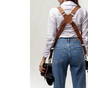Camera Harness Leather Strap Two-Cameras, Dual Shoulder Strap – Multi Camera Gear brown fits most camera Coiro, Brown, Black, Tan Colors