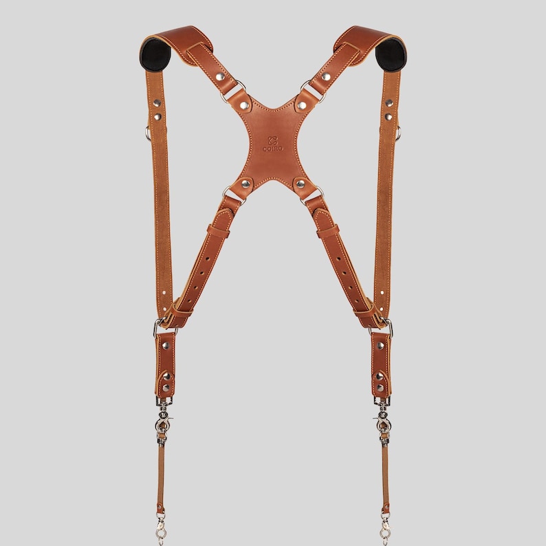 Leather Dual Camera Harness Brown: Skinny Shoulder Strap image 4