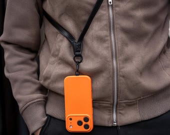 C Coiro Premium Leather Phone Strap Crossbody with 2 Tabs, Universal Adjustable Clip and Go Phone Strap, Neck Lanyard for Daily & Outdoor