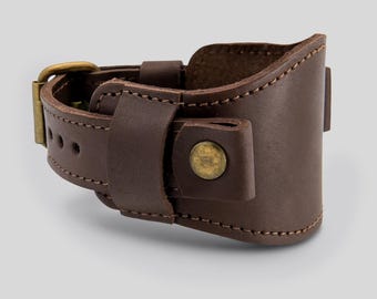 Leather Watch Band: Brown Aviator Style Cuff, 20mm Replacement